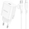 Зарядное устройство BOROFONE BA82A Platinum USB-C PD25W + cable USB-C to Lightning White (6941991112263)