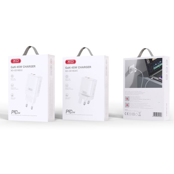 Зарядний пристрій XO CE16 67.5W USB-C PD45W + USB-A QC 22.5W White (CE16_White) зображення 4