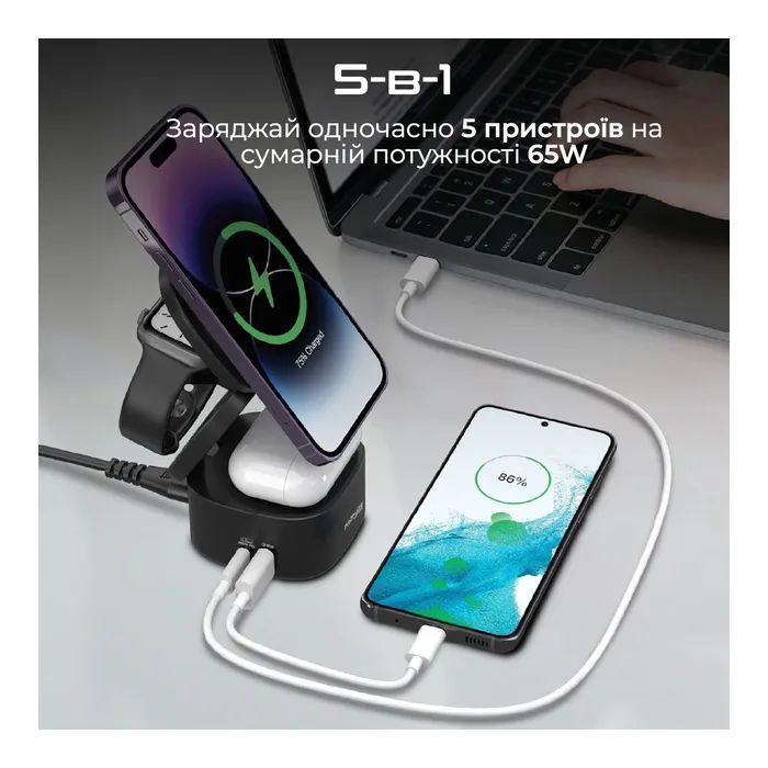 Зарядное устройство Promate wireless charger rubix-65w black (rubix-65w.black) изображение 3