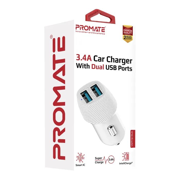 Зарядное устройство Promate voltrip-duo 2xUSB Car Charger 17W White (voltrip-duo.white) изображение 7