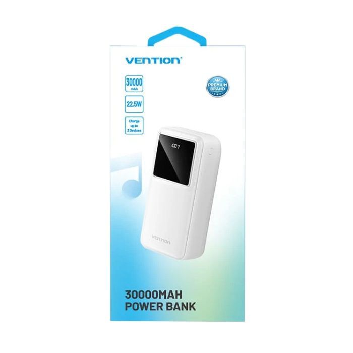 Батарея универсальная Vention 30000mAh 22.5W 3A, PD, QC/3.0, LED Display, White (FHMW0) изображение 3
