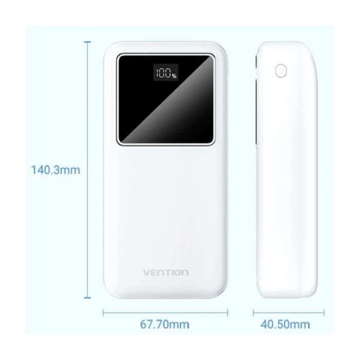 Батарея универсальная Vention 30000mAh 22.5W 3A, PD, QC/3.0, LED Display, White (FHMW0) изображение 4