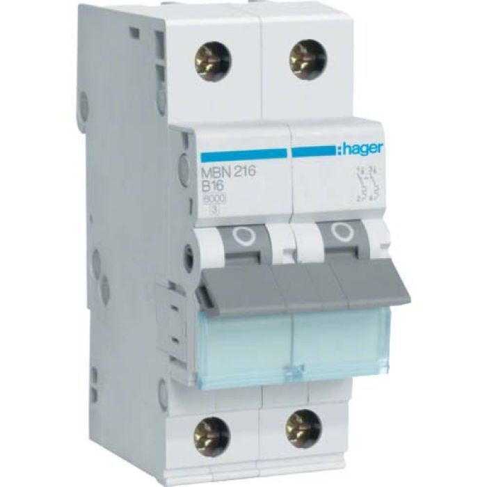 Автоматический выключатель Hager 2-п. B 16A (6kA) 2M (A) (MBN216)