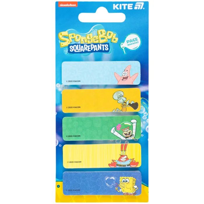Стикер-закладка Kite бумажная с рисунком Sponge Bob, 100 шт, 5х15х50 мм, прямоугольная (SB25-480)