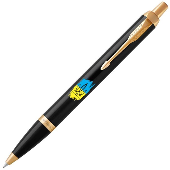 Ручка кулькова Parker IM 17 UKRAINE Black GT BP Тризуб фігурний на тлі прапора (22032_T1026u) зображення 3