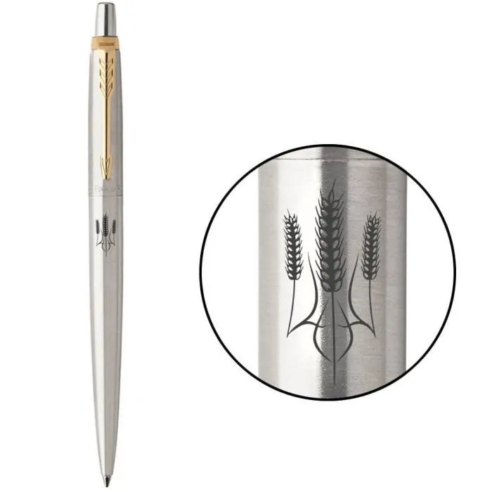 Ручка шариковая Parker JOTTER 17 UKRAINE SS GT BP Трезубец из колосков (16032_T059b)