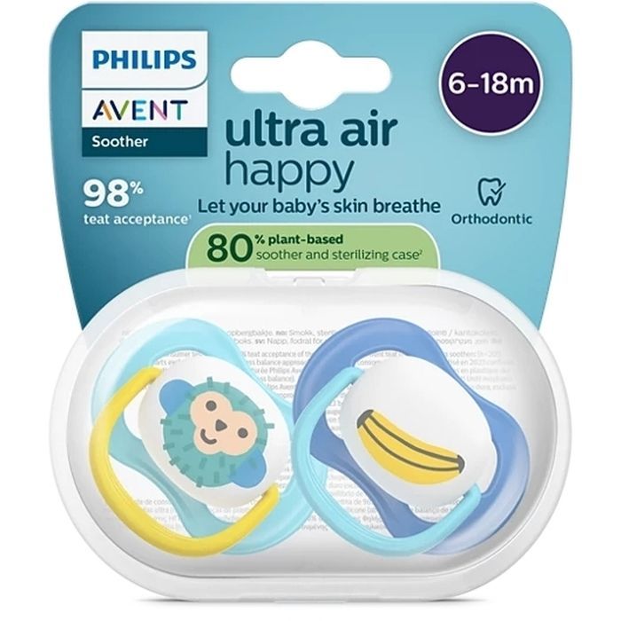 Пустушка Philips AVENT Ultra Air 6-18 місяців 2 шт синьо-жовта (SCF080/26) зображення 2