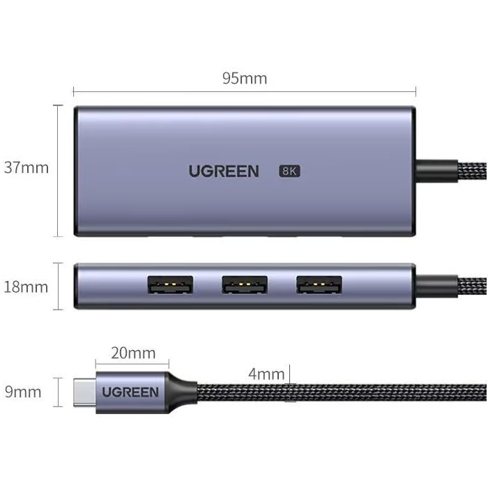 Концентратор Ugreen USB-C 4-in-1 3xUSB 3.0 + HDMI CM500 gray (50629) изображение 2