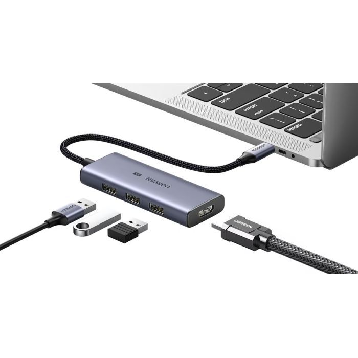 Концентратор Ugreen USB-C 4-in-1 3xUSB 3.0 + HDMI CM500 gray (50629) изображение 4