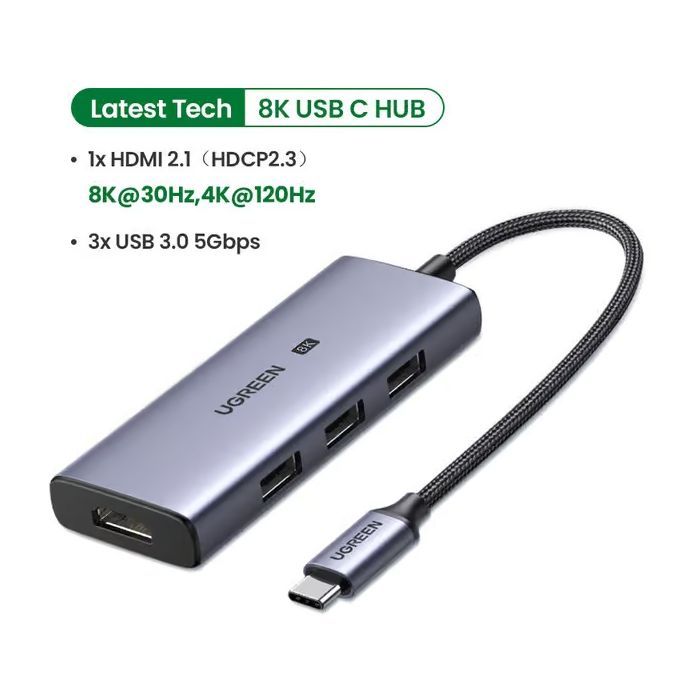 Концентратор Ugreen USB-C 4-in-1 3xUSB 3.0 + HDMI CM500 gray (50629) изображение 5