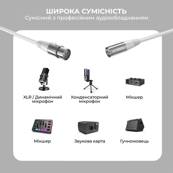 Мікрофонний кабель Fifine XLR Male to Female White 1.8 м (L9CW) зображення 6