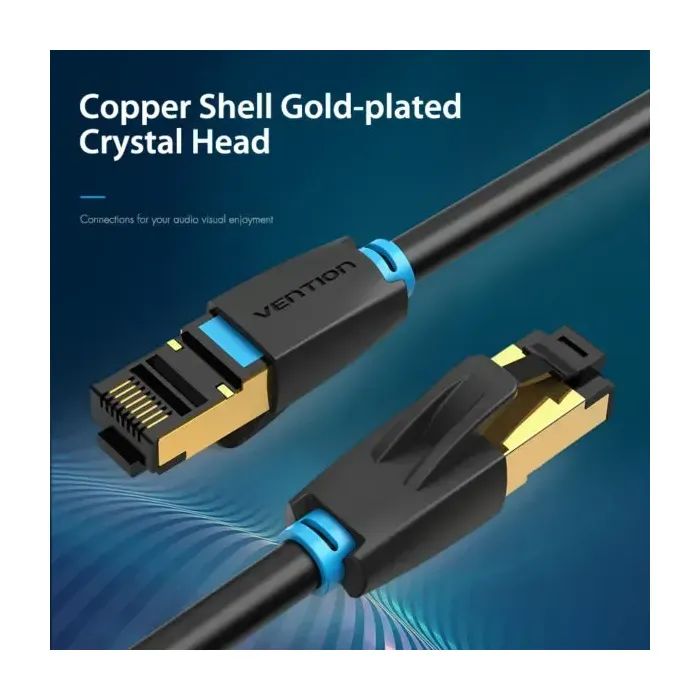 Патч-корд 10м, S/FTP cat 8 RJ-45 black Vention (IKABL) зображення 4