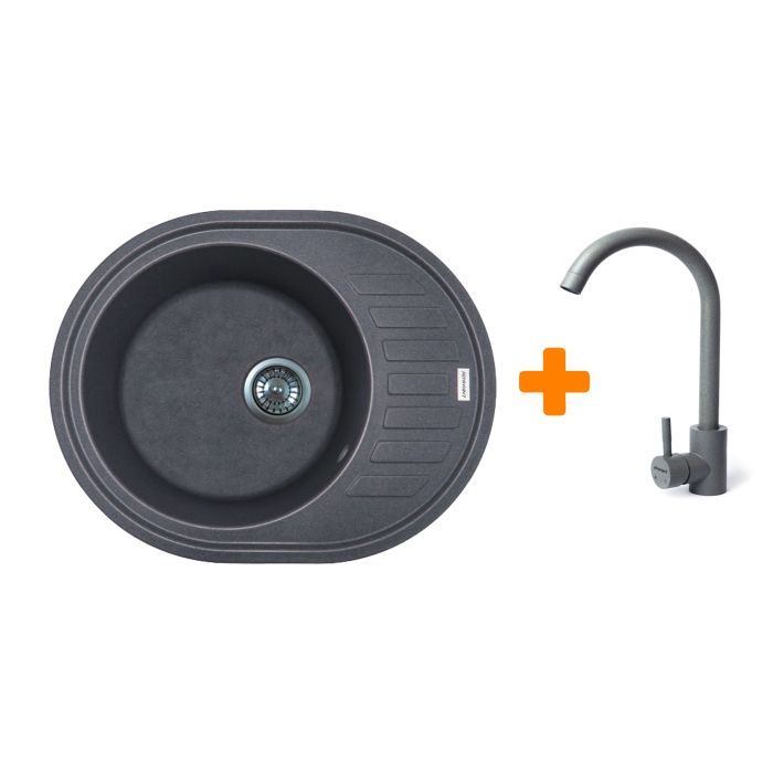 Мийка кухонна Adamant Ovum сірий + змішувач (1824296910404)