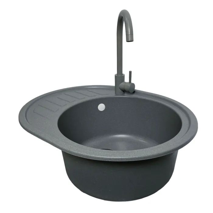 Мийка кухонна Adamant Ovum сірий + змішувач (1824296910404) зображення 3