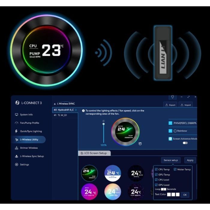 Система рідинного охолодження Lian Li HydroShift II LCD-C 360TL, Black (G89.GHS2LCD36TB.00) зображення 12