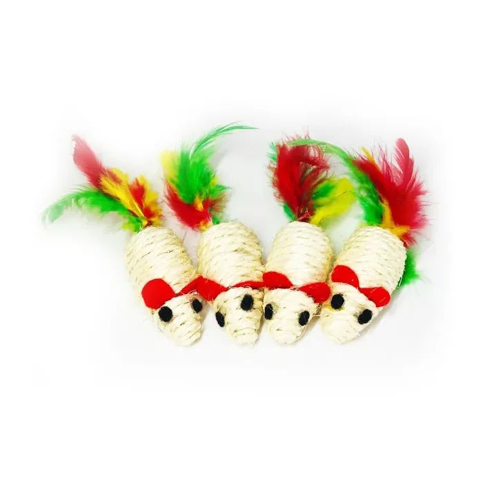 Игрушка для кошек "FOX" Мышь сизалева с пером (6912102124864)