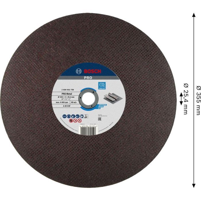 Круг відрізний Bosch Professional, для металу, 355×3.1×25.4 mm (2.608.602.759) зображення 2