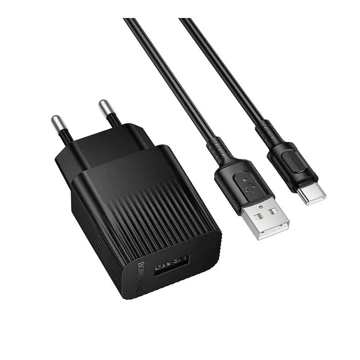 Зарядное устройство BOROFONE BAS71A USB + cable USB to USB-C 2.1A black (6941991122613)
