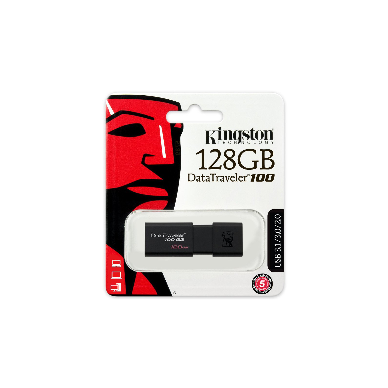 USB флеш накопичувач Kingston 128GB DT100 G3 Black USB 3.0 (DT100G3/128GB) зображення 6