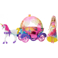 Кукла Barbie Радужная принцесса с каретой и единорогом (DPY38)