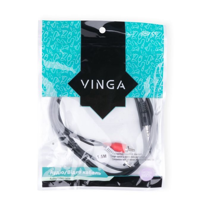 Кабель мультимедійний Jack 3.5mm male to 2xRCA 1.5m Vinga (3.5STM2RCAM01-1.5) зображення 3