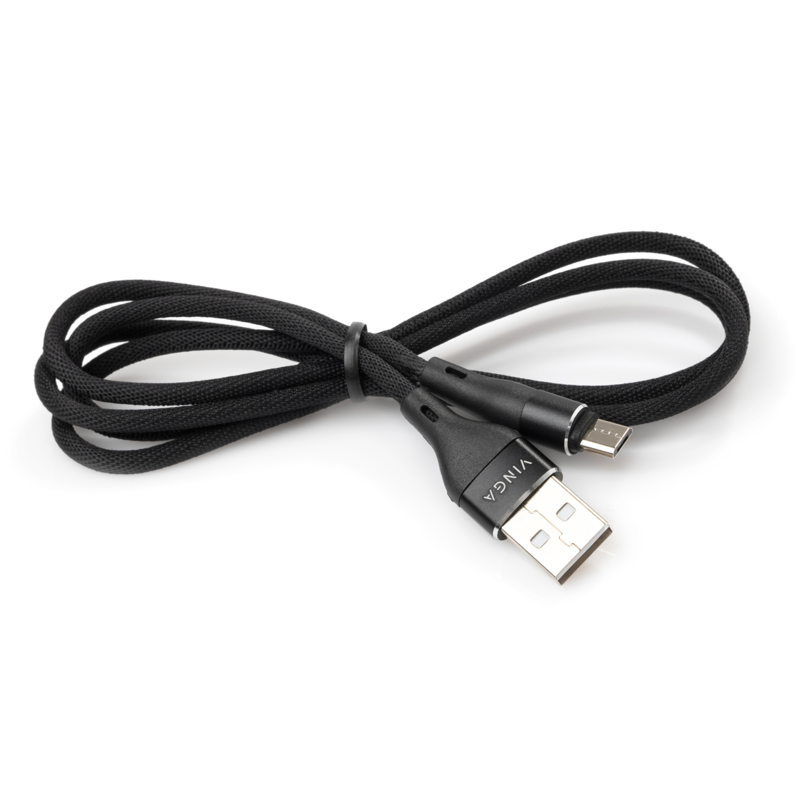 Дата кабель USB 2.0 AM to Micro 5P 1.0m cylindric nylon black Vinga (VCPDCMCANB1BK) изображение 3