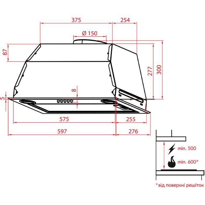 Витяжка кухонна Weilor PBE 6230 SS 1000 LED зображення 8