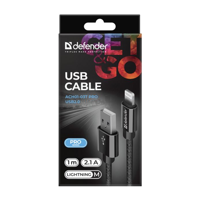Дата кабель USB 2.0 AM to Lightning 1.0m ACH01-03T PRO Black Defender (87808) изображение 3