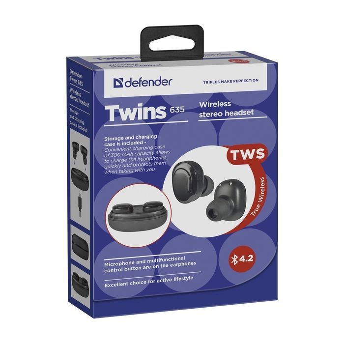 Наушники Defender Twins 635 TWS Bluetooth Black (63635) изображение 6