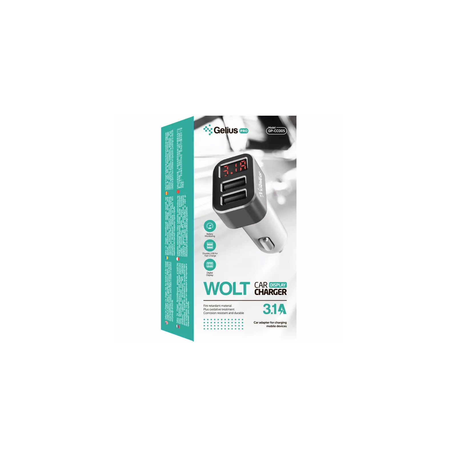 Зарядний пристрій Gelius Pro Wolt LCD GP-CC005 2USB 3.1A + Cable iPhone X Black (00000079004) зображення 2