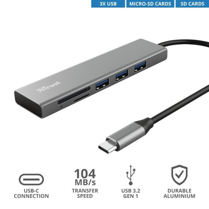 Концентратор Trust HALYX FAST 3USB+CARD READER USB-C ALUMINIUM (24191_TRUST) изображение 11