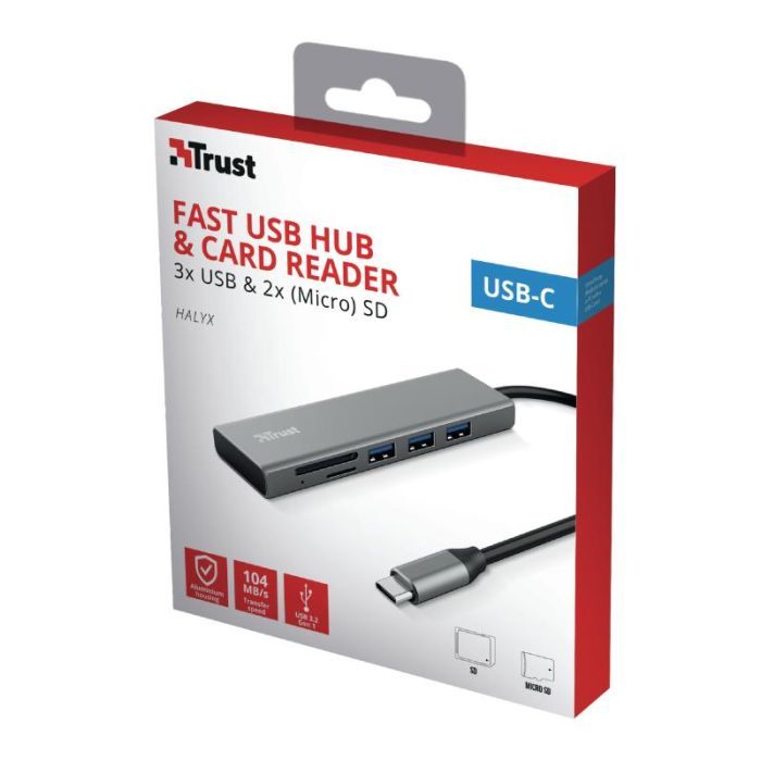 Концентратор Trust HALYX FAST 3USB+CARD READER USB-C ALUMINIUM (24191_TRUST) изображение 12