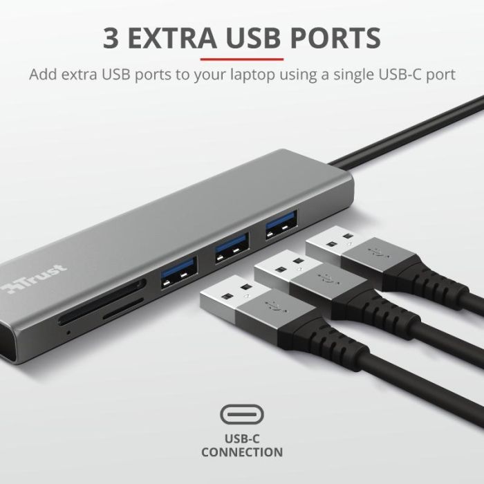 Концентратор Trust HALYX FAST 3USB+CARD READER USB-C ALUMINIUM (24191_TRUST) изображение 6