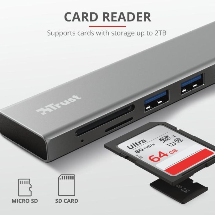 Концентратор Trust HALYX FAST 3USB+CARD READER USB-C ALUMINIUM (24191_TRUST) изображение 7