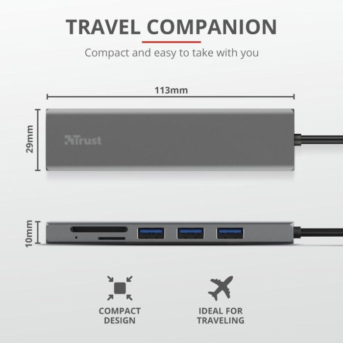 Концентратор Trust HALYX FAST 3USB+CARD READER USB-C ALUMINIUM (24191_TRUST) изображение 9