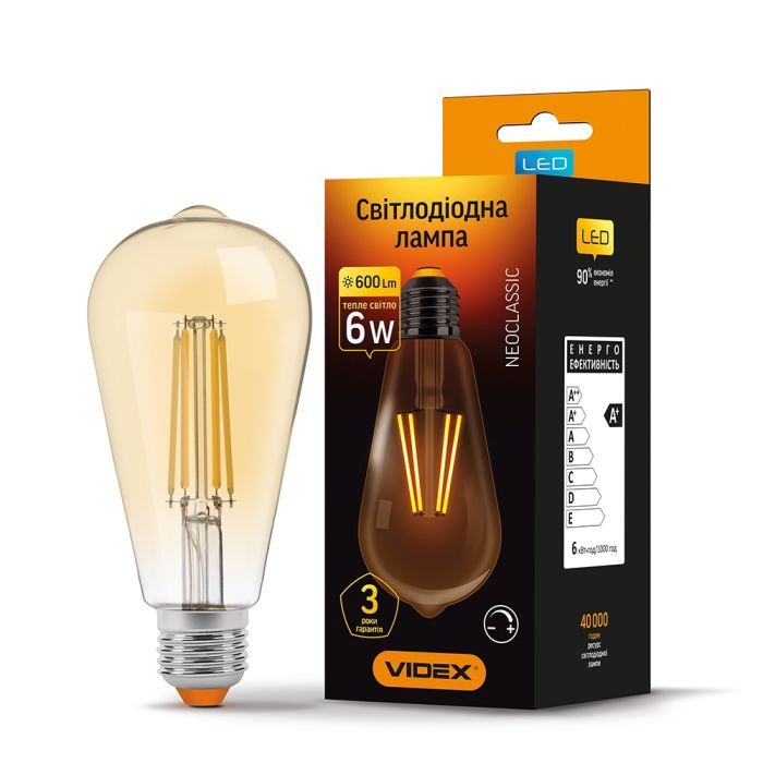 Лампочка Videx Filament ST64FAD 6W E27 2200K 220V (VL-ST64FAD-06272) зображення 2