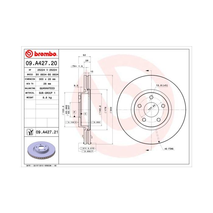Гальмівний диск Brembo 09.A427.21