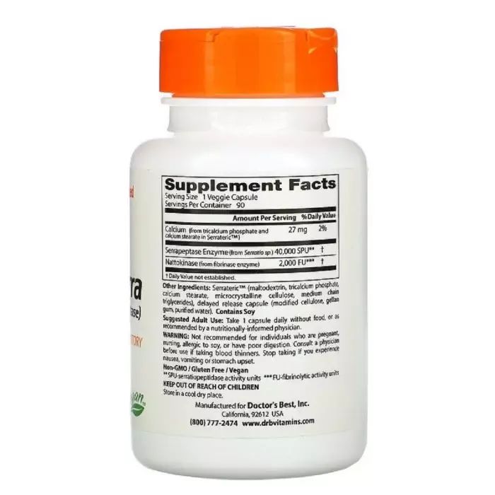 Пробіотики Doctor's Best Наттокіназа і Серрапептаза, Natto-Serra, 90 вегетаріанських (DRB-00294) зображення 2