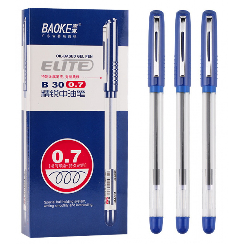 Ручка масляная Baoke 0.7 мм, с гриппом синяя Elite (PEN-BAO-B30-BL) изображение 2