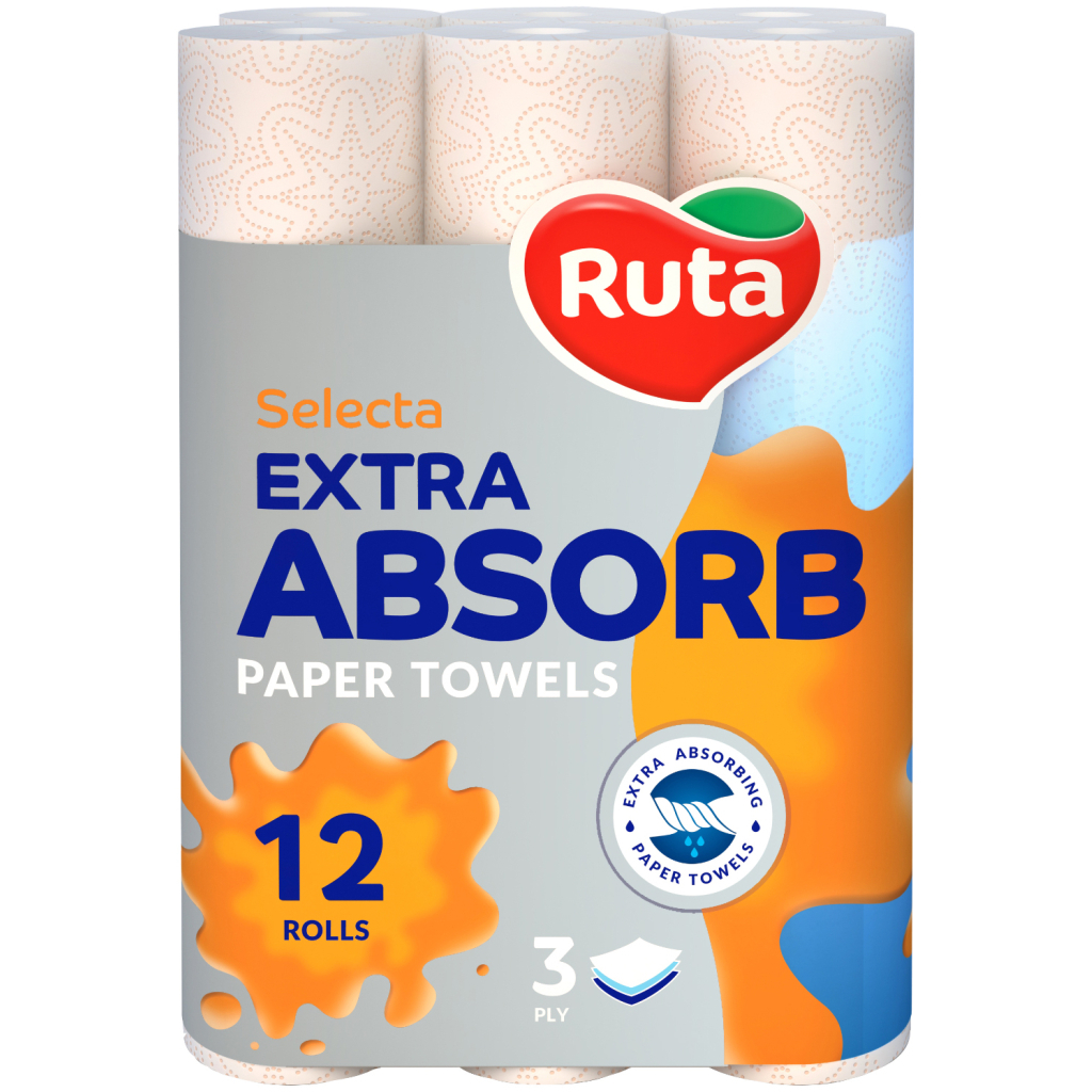 Бумажные полотенца Ruta Selecta 3 слоя 12 рулонов (4820202894254)