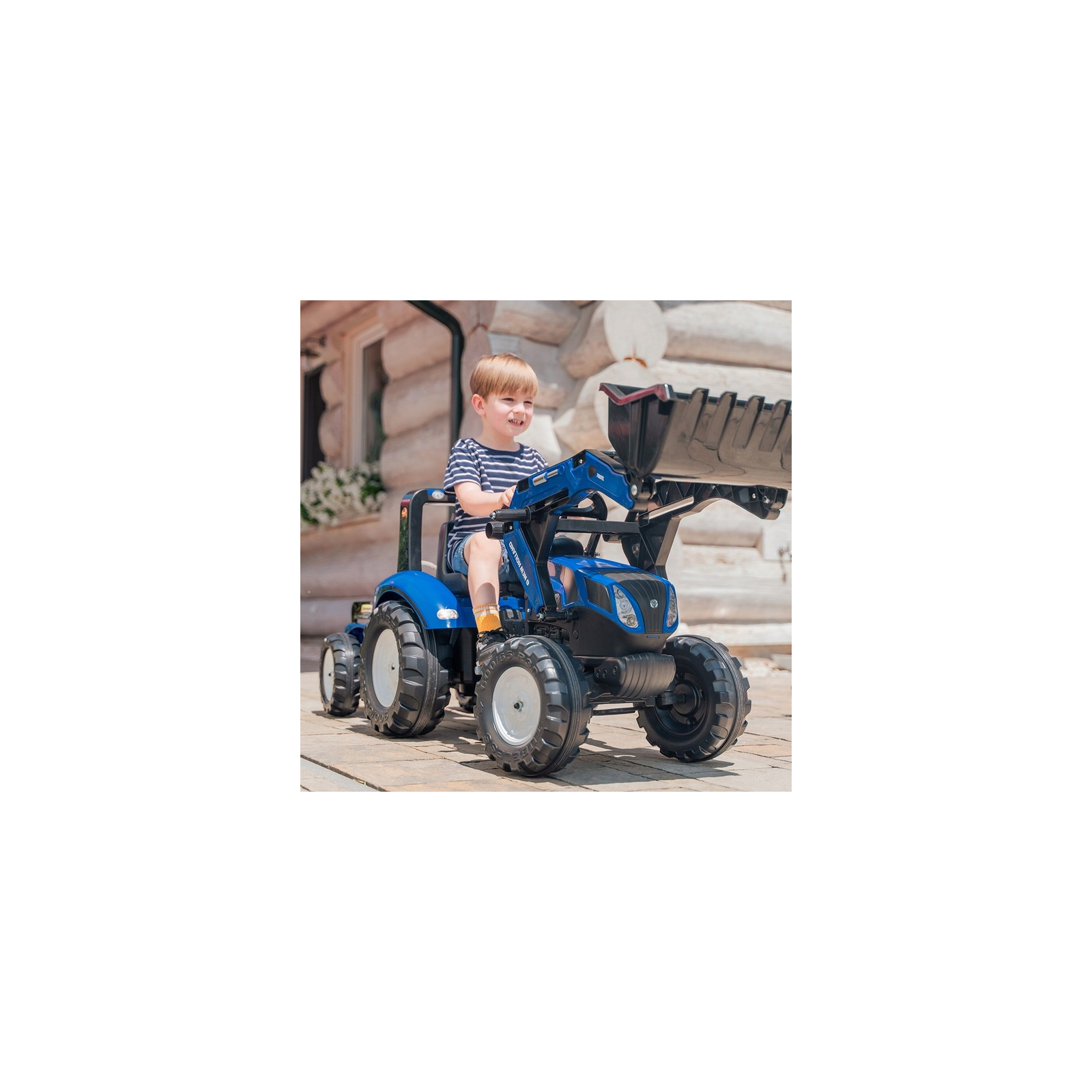 Веломобіль Falk трактор на педалях з причепом та переднім ковшем Синій (3090M) зображення 4