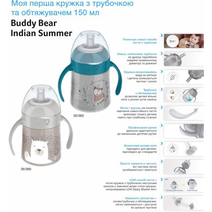 Поильник-непроливайка Lovi Buddy Bear с трубочкой и утяжелителем 150 мл (35/360) изображение 5