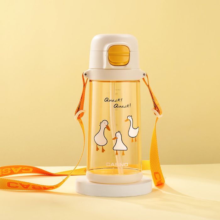 Пляшка для води Casno 690 мл KXN-1219 Помаранчева Гуси з соломинкою (KXN-1219_Orange) зображення 2