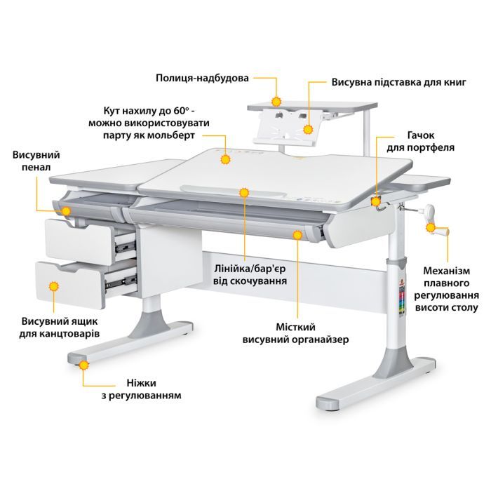 Парта Mealux Hamilton Multicolor Grey з полицею S-50 (BD-680 W/G MC + S50 WG) зображення 2