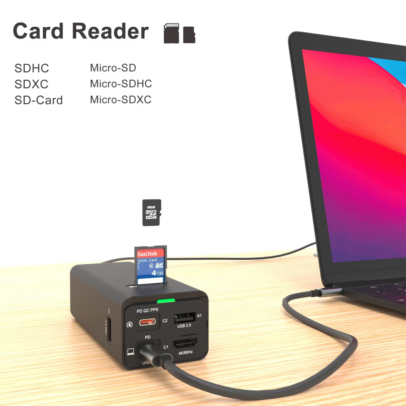 Зарядний пристрій XoKo Power Hub QC-700 7 в 1 GAN 100W, PD, QC, USDB 3.1, HDMI, micro SD reader (CD00608) (XK-QC-700) зображення 5