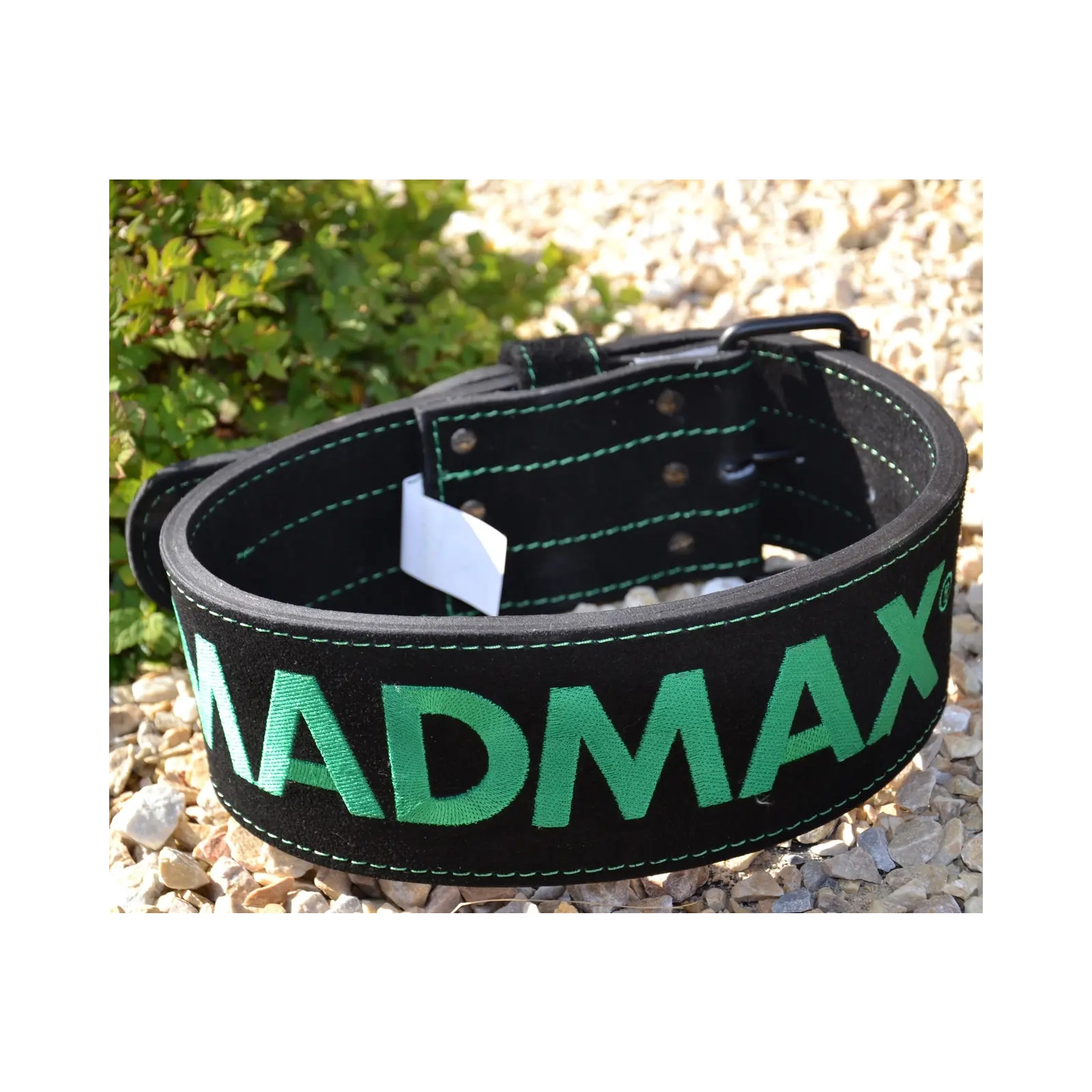 Атлетический пояс MadMax MFB-301 Suede Single Prong шкіряний Black/Green XXL (MFB-301_XXL) изображение 2