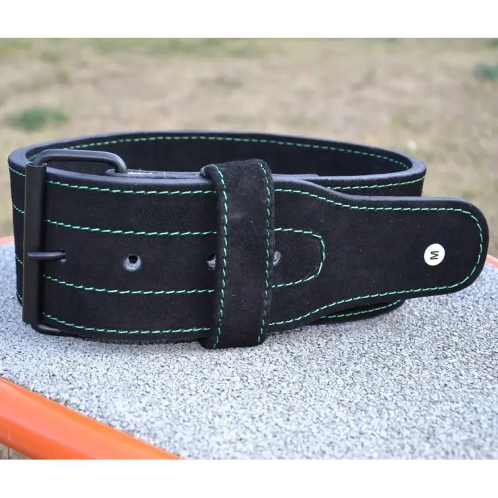 Атлетический пояс MadMax MFB-301 Suede Single Prong шкіряний Black/Green M (MFB-301_M) изображение 4