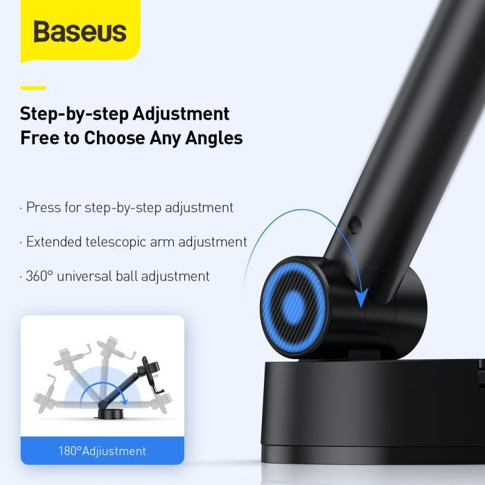Універсальний автотримач Baseus 4.7-6.5" Gravity Simplism (на присоску) black (SUYL-JY01) зображення 10