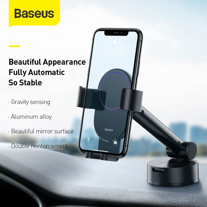 Універсальний автотримач Baseus 4.7-6.5" Gravity Simplism (на присоску) black (SUYL-JY01) зображення 5