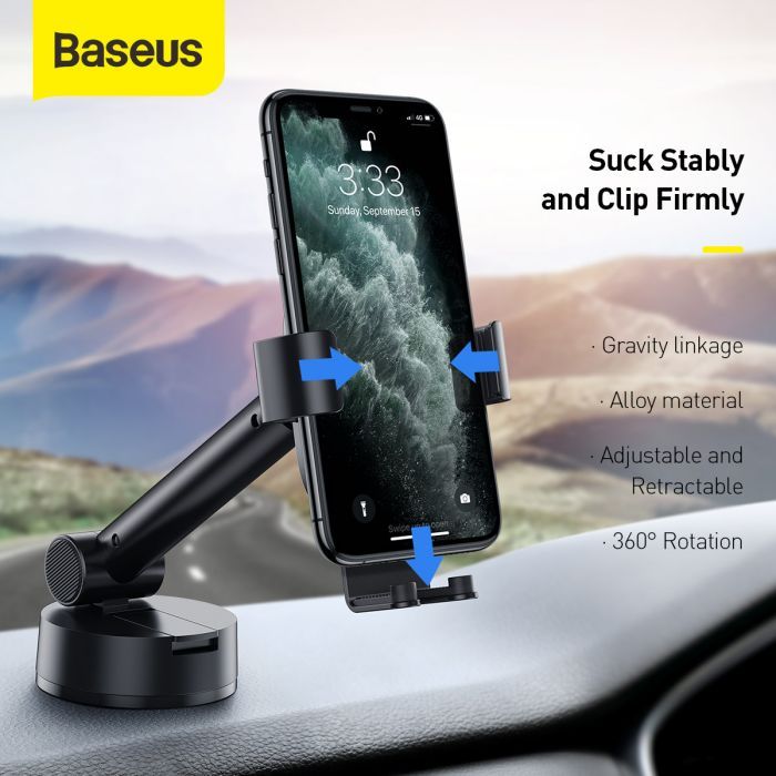 Універсальний автотримач Baseus 4.7-6.5" Gravity Simplism (на присоску) black (SUYL-JY01) зображення 6